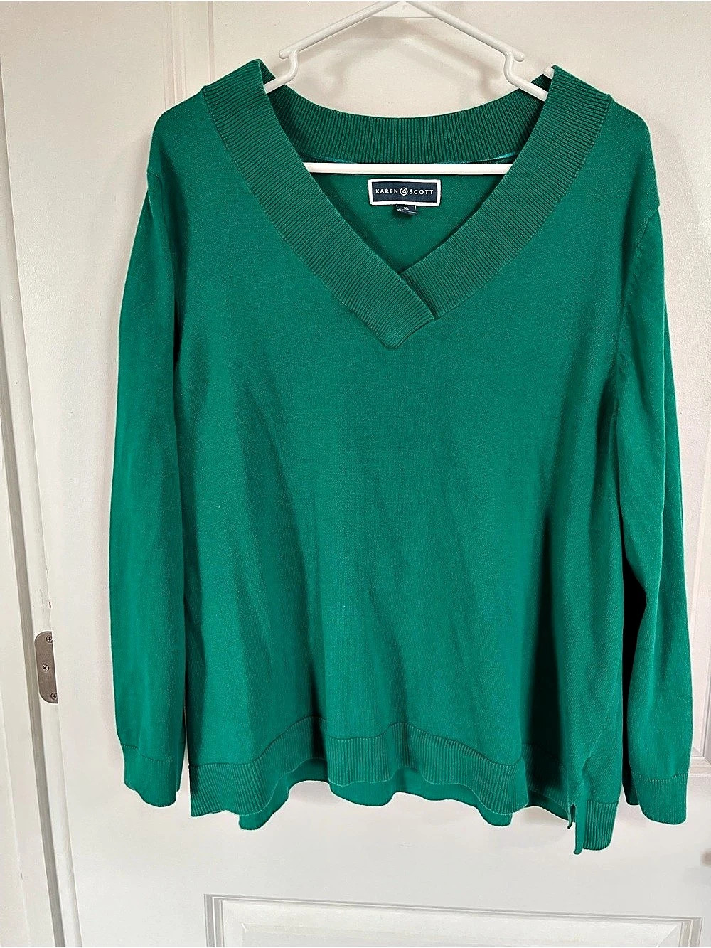 Karen Scott Green V-Neck Cotton Sweater Size XL
